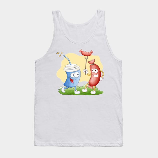 Funny Sausage And Beverage Tank Top by Mako Design 